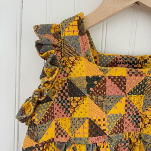 Misha & Puff Organic Patchwork Ruffle Sleeve Babydoll Dress In Mango, 7-8y - Picture 3 of 8